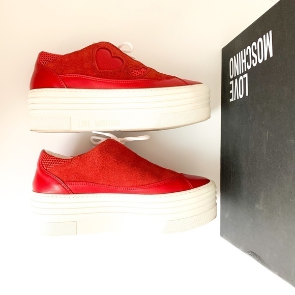 LOVE Moschino Red Suede & Leather Sneakers 38 - Picture 3 of 9